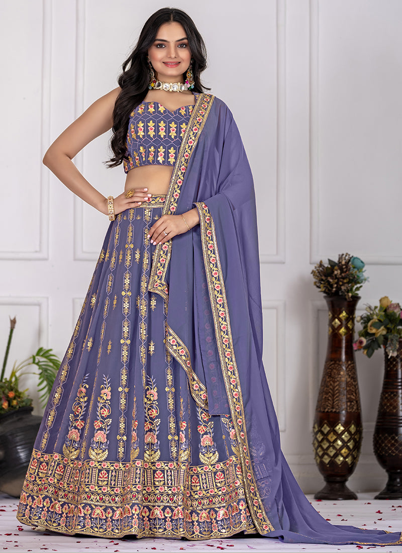 Lavender Faux Georgette Sequins Work Party Wear Lehenga Choli SW897954