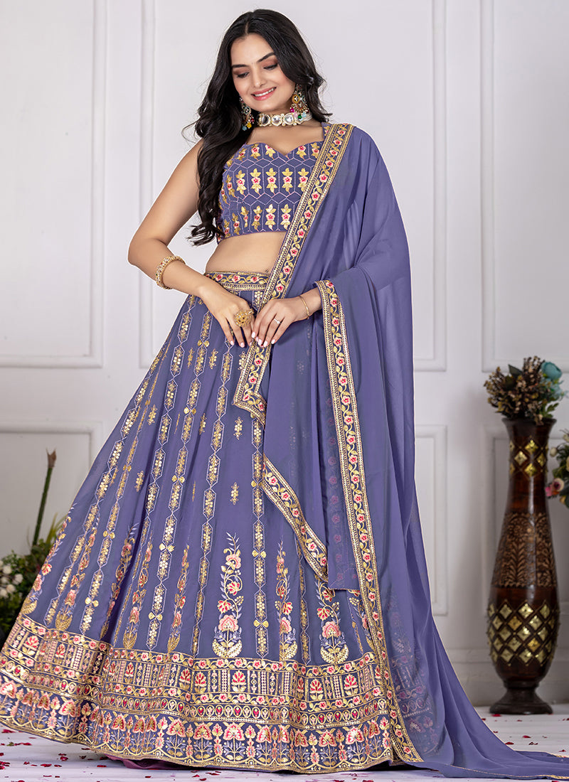 Lavender Faux Georgette Sequins Work Party Wear Lehenga Choli SW897954