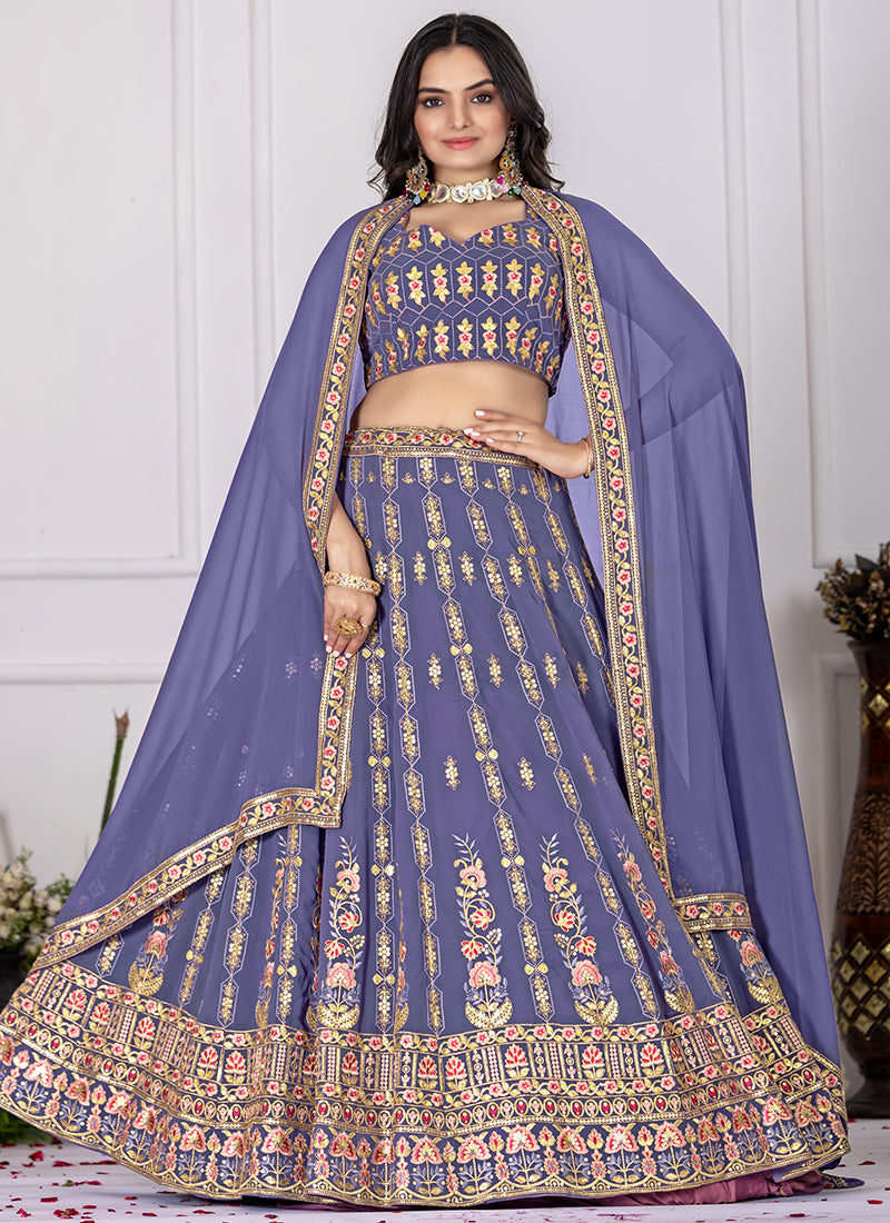 Lavender Faux Georgette Sequins Work Party Wear Lehenga Choli SW897954