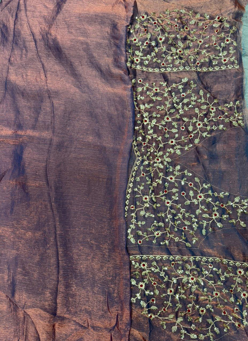 Fendy Chiffon Lavender Party Wear Sequins Embroidery Work Designer Saree 388712