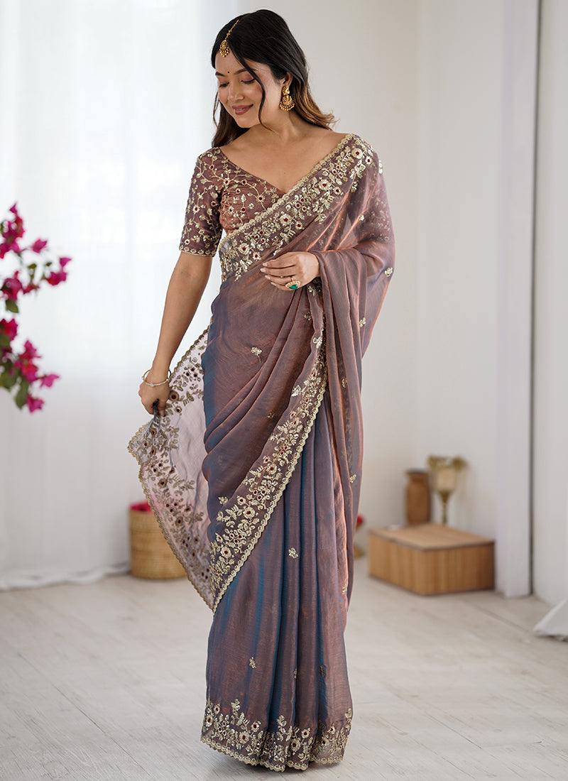 Fendy Chiffon Lavender Party Wear Sequins Embroidery Work Designer Saree 388712