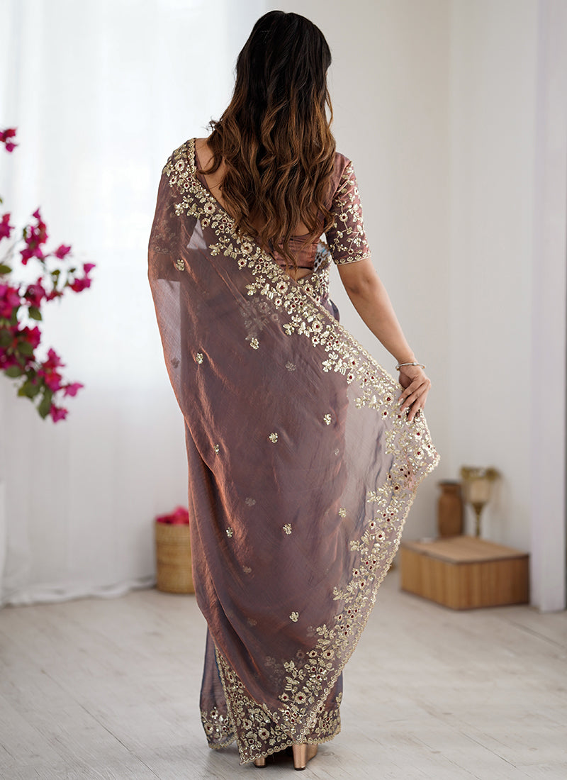 Fendy Chiffon Lavender Party Wear Sequins Embroidery Work Designer Saree 388712