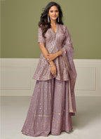 Lavender Georgette Hand Work Wedding Wear Readymade Plazzo Suit SW204598