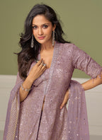 Lavender Georgette Hand Work Wedding Wear Readymade Plazzo Suit SW204598