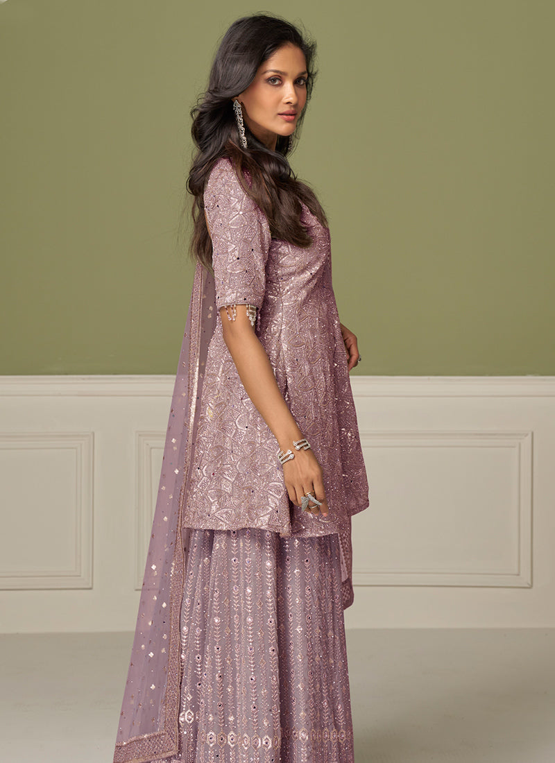 Lavender Georgette Hand Work Wedding Wear Readymade Plazzo Suit SW204598