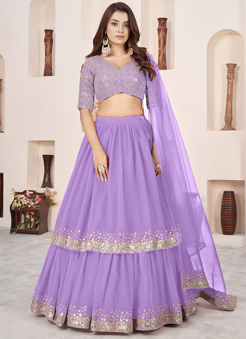 Lavender Georgette Sequins Work Wedding Wear Lehenga Choli SW141517