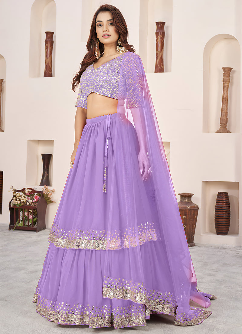 Lavender Georgette Sequins Work Wedding Wear Lehenga Choli SW141517