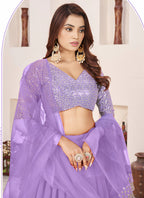 Lavender Georgette Sequins Work Wedding Wear Lehenga Choli SW141517