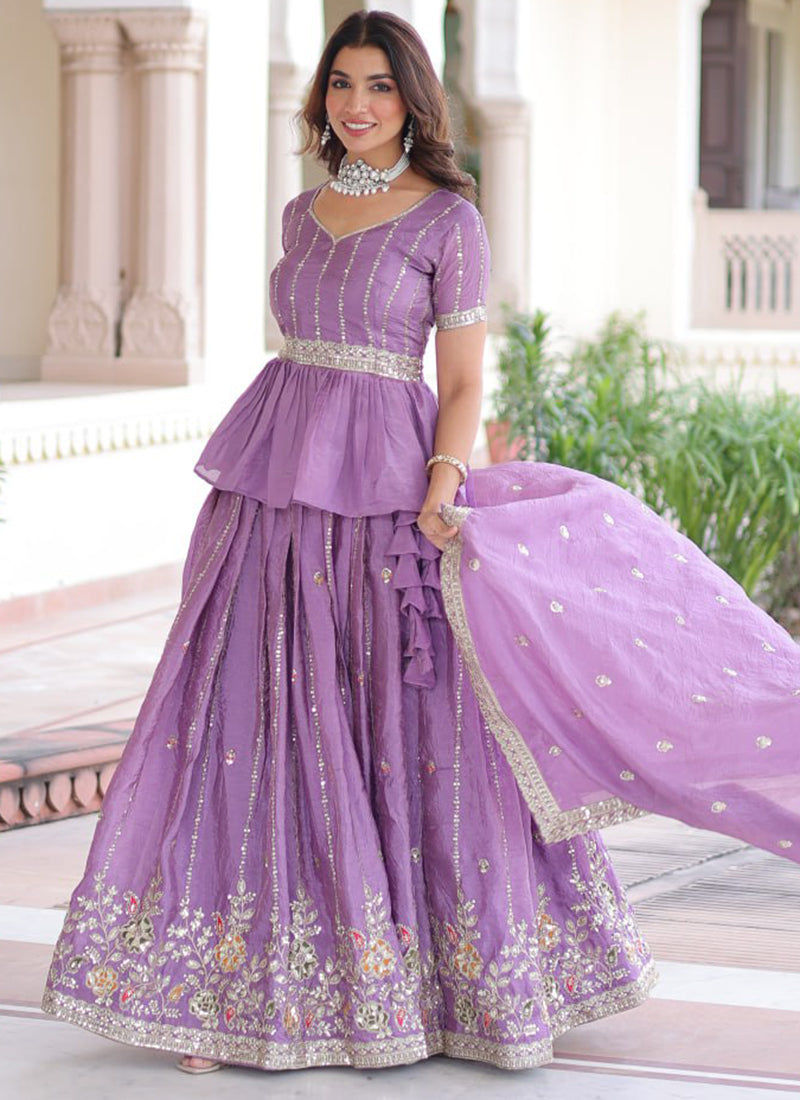 Gold Crush Lavender Festival Wear Sequins Work Readymade Lehenga Choli