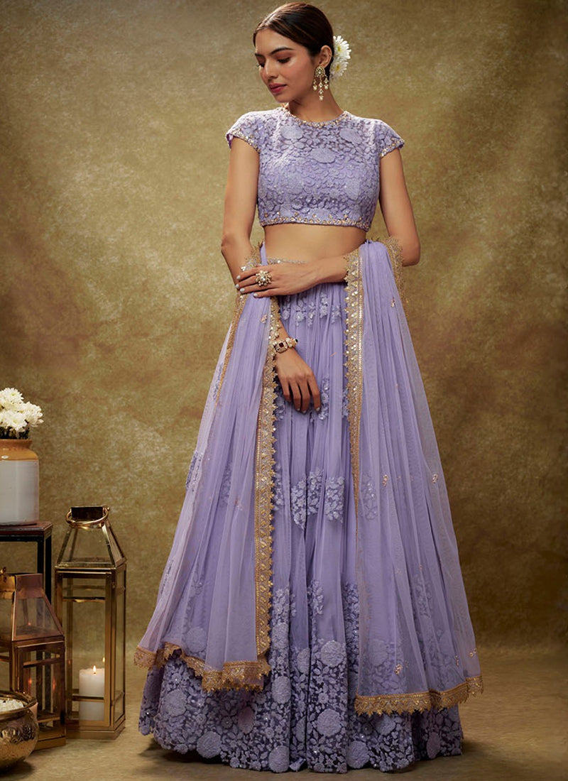 Lavender Net Embroidery Work Festival Wear Lehenga Choli SW532166