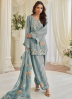 Light Blue Chinon Silk Embroidery Work Festival Wear Readymade Salwar Suit SW222852