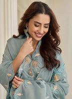 Light Blue Chinon Silk Embroidery Work Festival Wear Readymade Salwar Suit SW222852