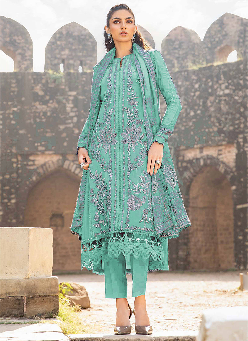 Heavy Rayon Light Green Eid Wear Embroidery Work Pakistani Suit