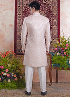 Banarasi Jacquard Light Pink Wedding Wear Pattern Pc Work Readymade Sherwani