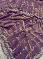 Light Purple Fendi Satin Sequins Work Festival Wear Saree SW987133