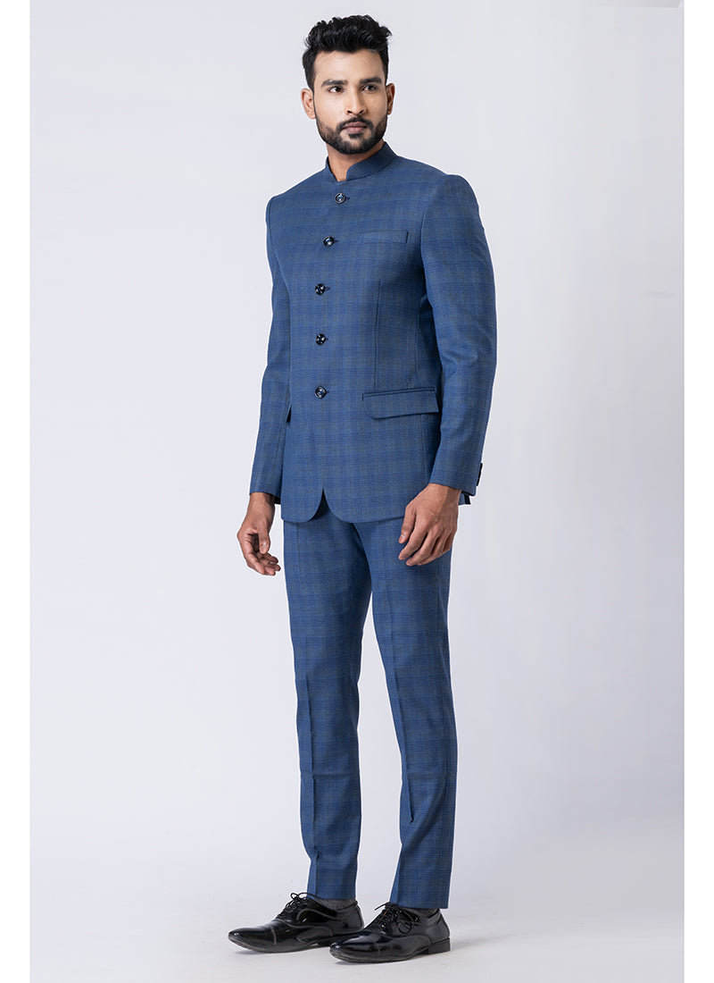 Polyester Tr Light Blue Party Wear Pattern Pc Readymade Jodhpuri Suit