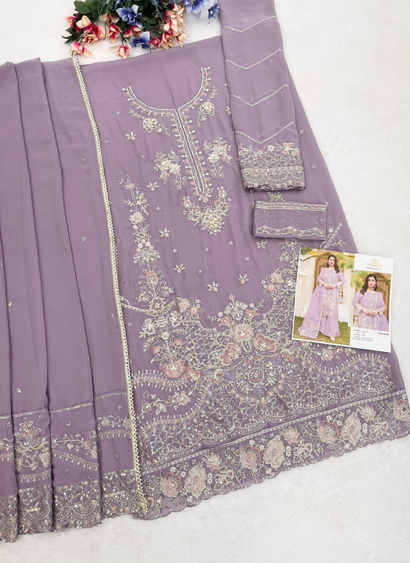 Faux Georgette Lilac Eid Wear Embroidery Work Pakistani Suit