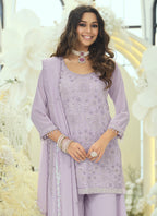 Lilac Georgette Sequins Work  Party Wear Readymade Plazzo Suit SW283369