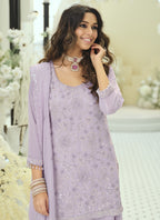 Lilac Georgette Sequins Work  Party Wear Readymade Plazzo Suit SW283369
