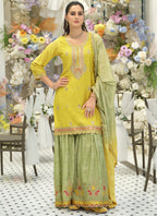 Lime Green Chinon Embroidery Work Eid Wear Readymade Plazzo Suit SW403638