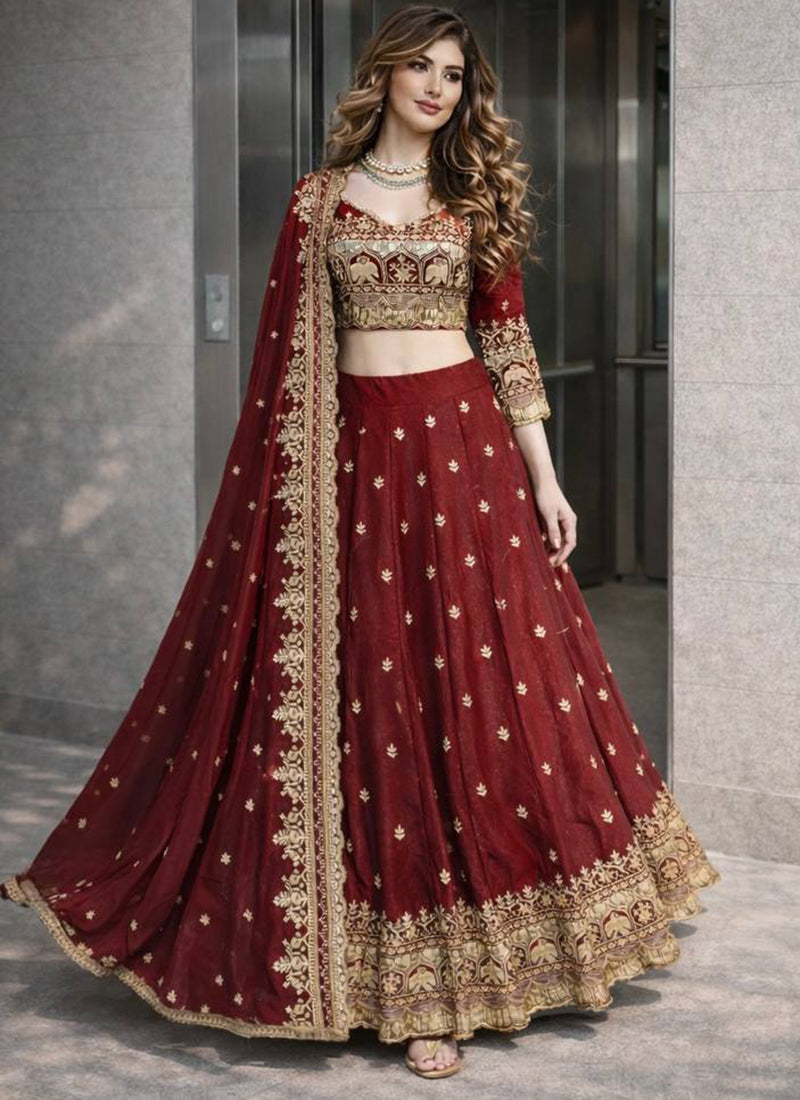 Maroon Fendy Silk Sequins Work  Occasional Wear Readymade Lehenga Choli SW195815