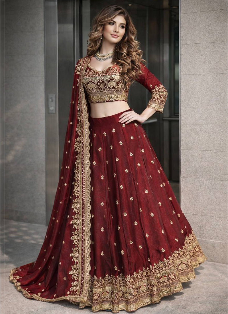 Maroon Fendy Silk Sequins Work  Occasional Wear Readymade Lehenga Choli SW195815