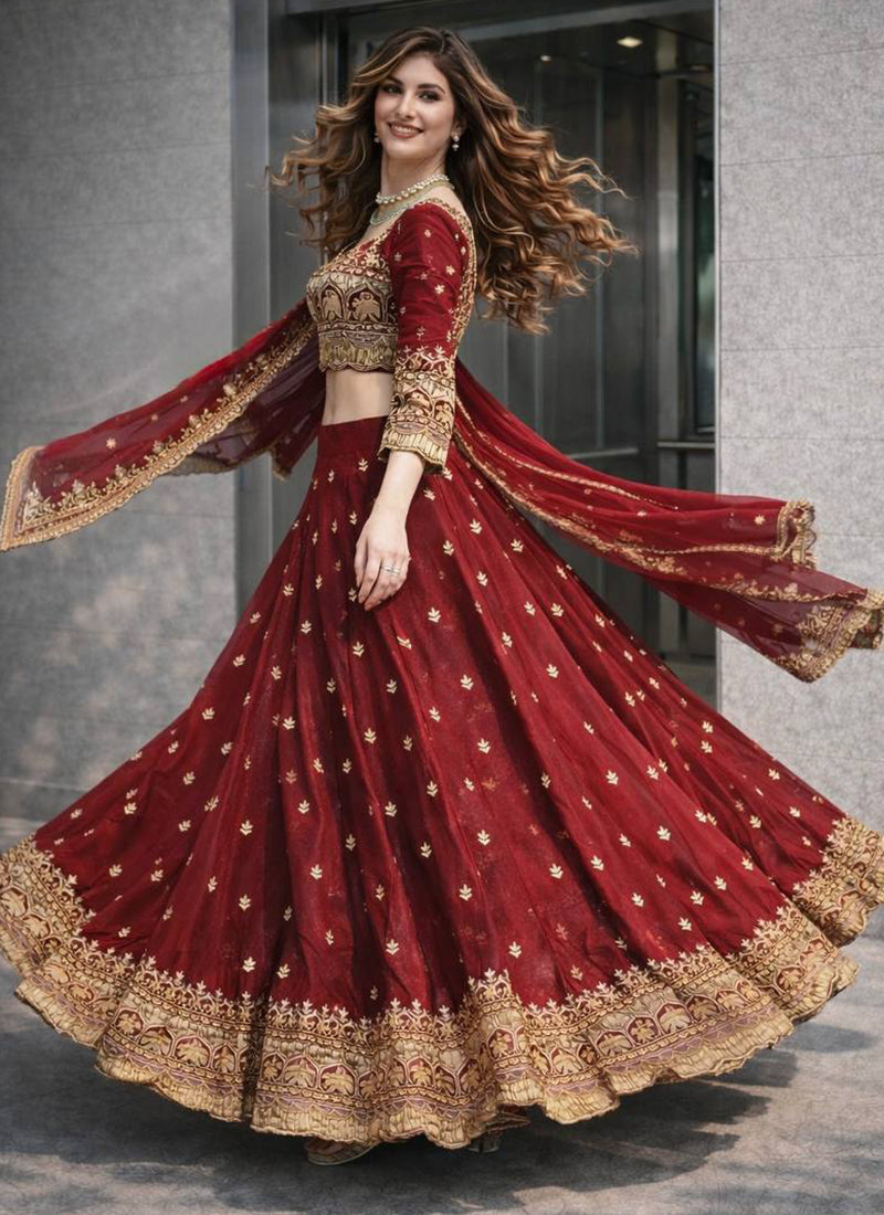 Maroon Fendy Silk Sequins Work  Occasional Wear Readymade Lehenga Choli SW195815