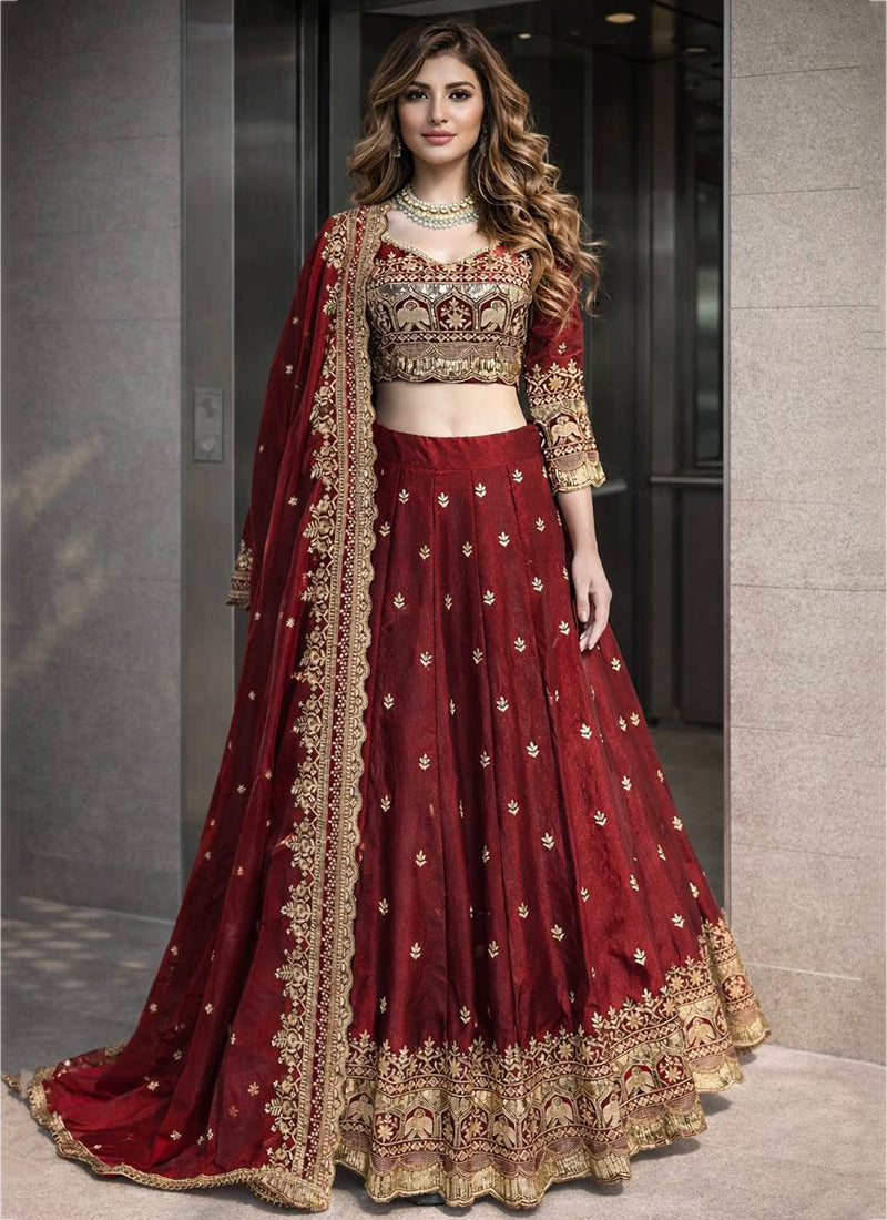 Maroon Fendy Silk Sequins Work  Occasional Wear Readymade Lehenga Choli SW195815