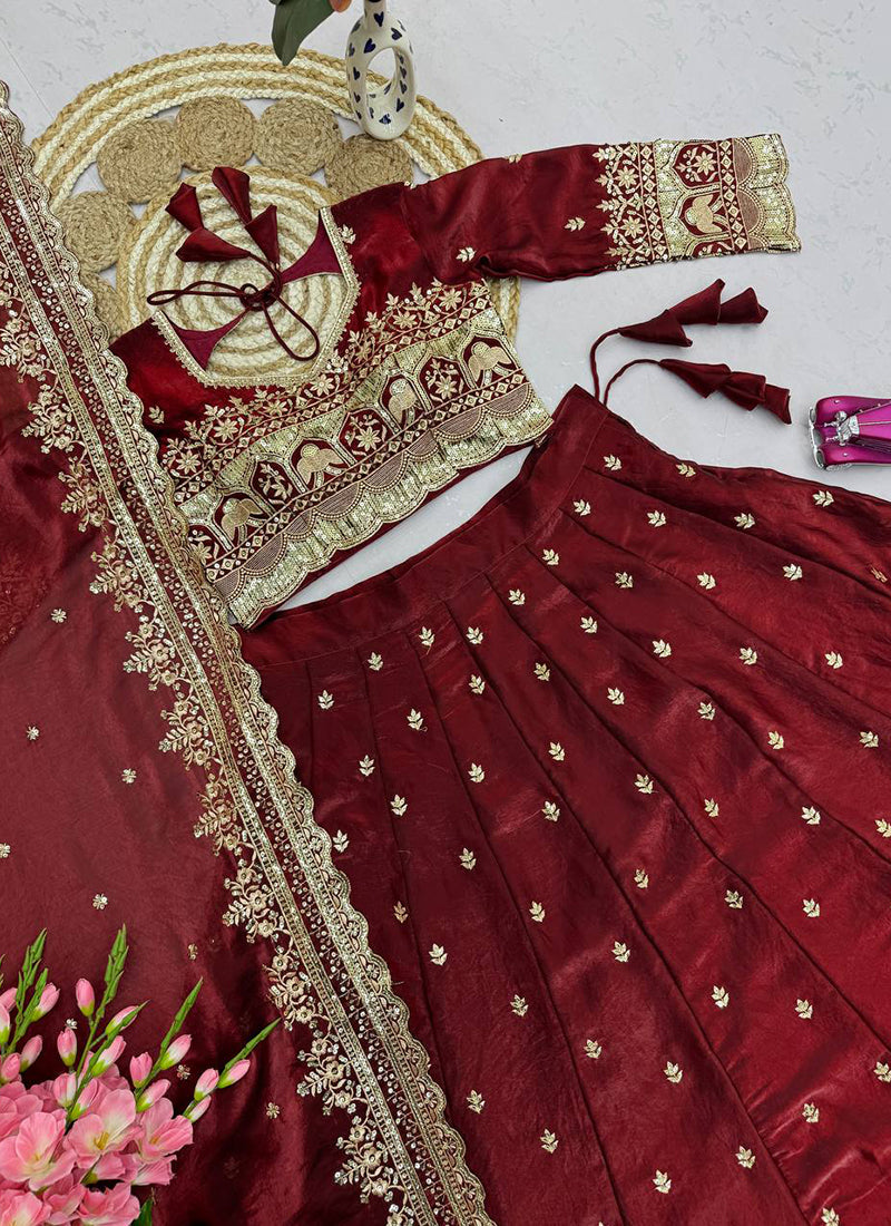 Maroon Fendy Silk Sequins Work  Occasional Wear Readymade Lehenga Choli SW195815