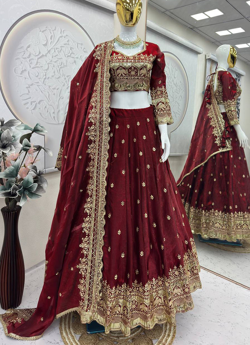 Maroon Fendy Silk Sequins Work  Occasional Wear Readymade Lehenga Choli SW195815