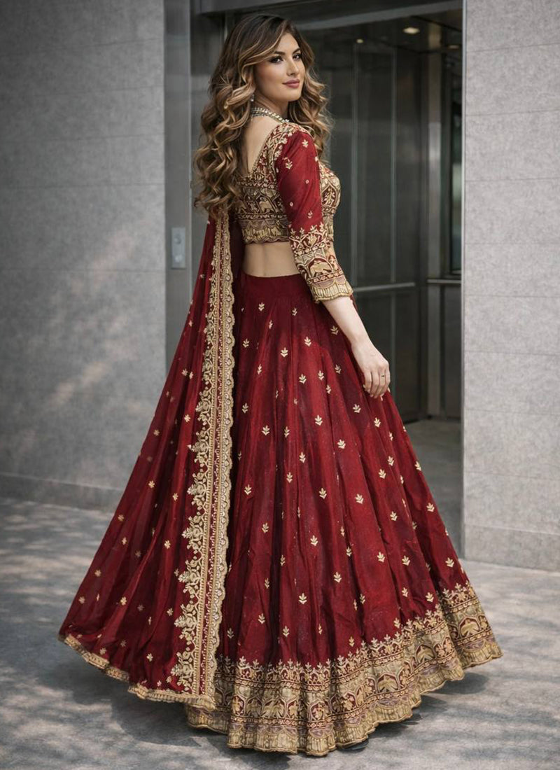 Maroon Fendy Silk Sequins Work  Occasional Wear Readymade Lehenga Choli SW195815