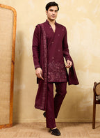 Maroon Vichitra Silk Embroidery Work Occasional Wear Readymade Kurta With Dupatta SW271566