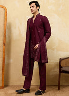 Maroon Vichitra Silk Embroidery Work Occasional Wear Readymade Kurta With Dupatta SW271566