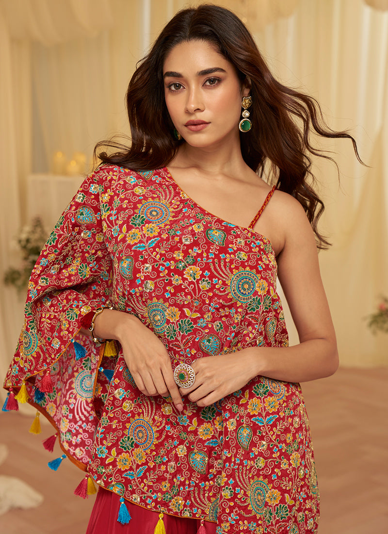 Maroon Viscose  Embroidery Work Party Wear Readymade Designer Suit SW589979