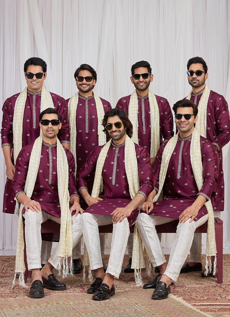 Magenta Art Silk Patten Pcs Occasional Wear Readymade Kurta Pajama With Stole SW408189