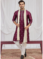 Magenta Art Silk Patten Pcs Occasional Wear Readymade Kurta Pajama With Stole SW408189