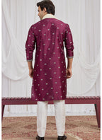 Magenta Art Silk Patten Pcs Occasional Wear Readymade Kurta Pajama With Stole SW408189