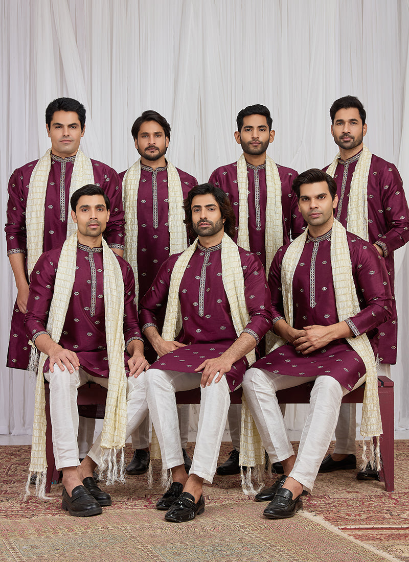 Magenta Art Silk Patten Pcs Occasional Wear Readymade Kurta Pajama With Stole SW408189