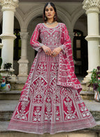Magenta Butterfly Net Embroidery Work Wedding Wear Readymade Anarkali Suit SW578088
