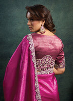 Crush Satin Silk Magenta Party Wear Sequins Embroidery Parties Saree 389014