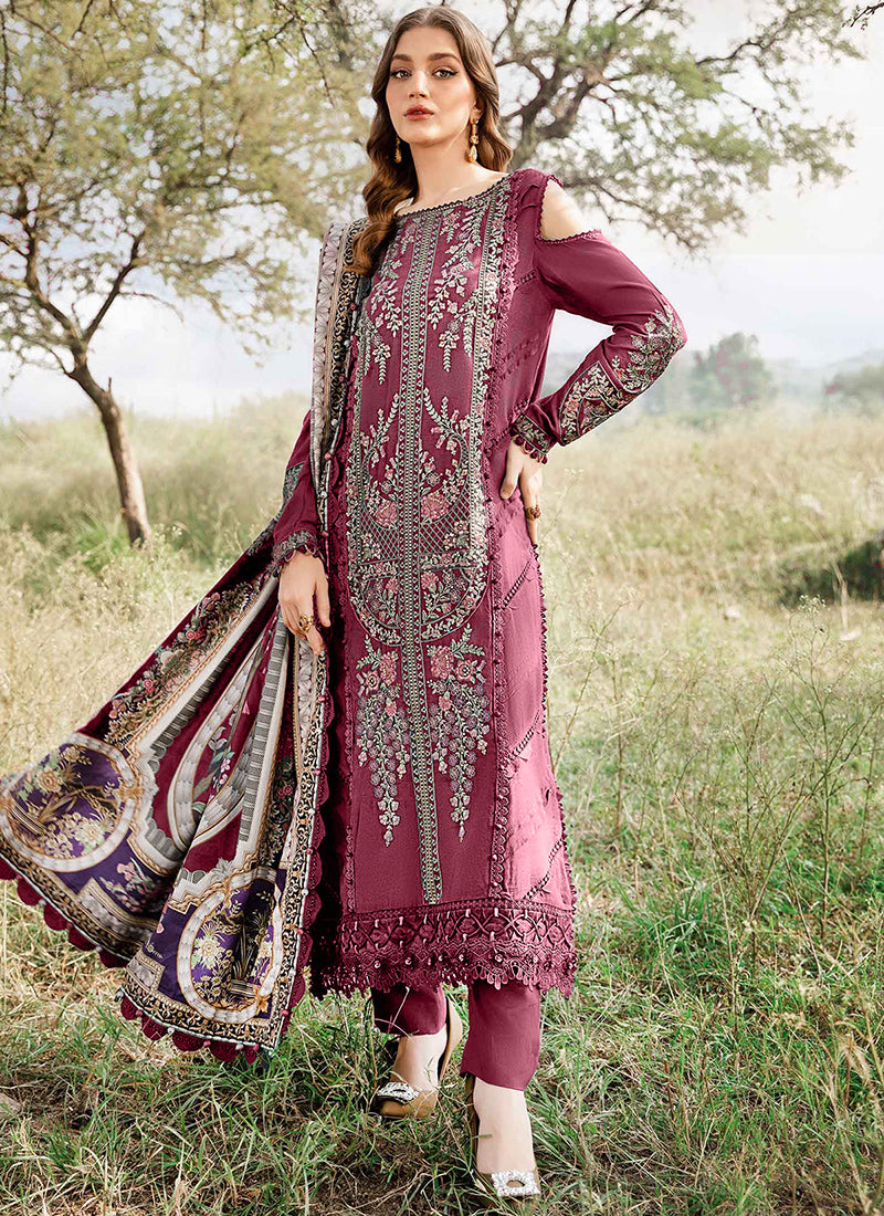 Heavy Rayon Magneta Eid Wear Embroidery Work Pakistani Suit