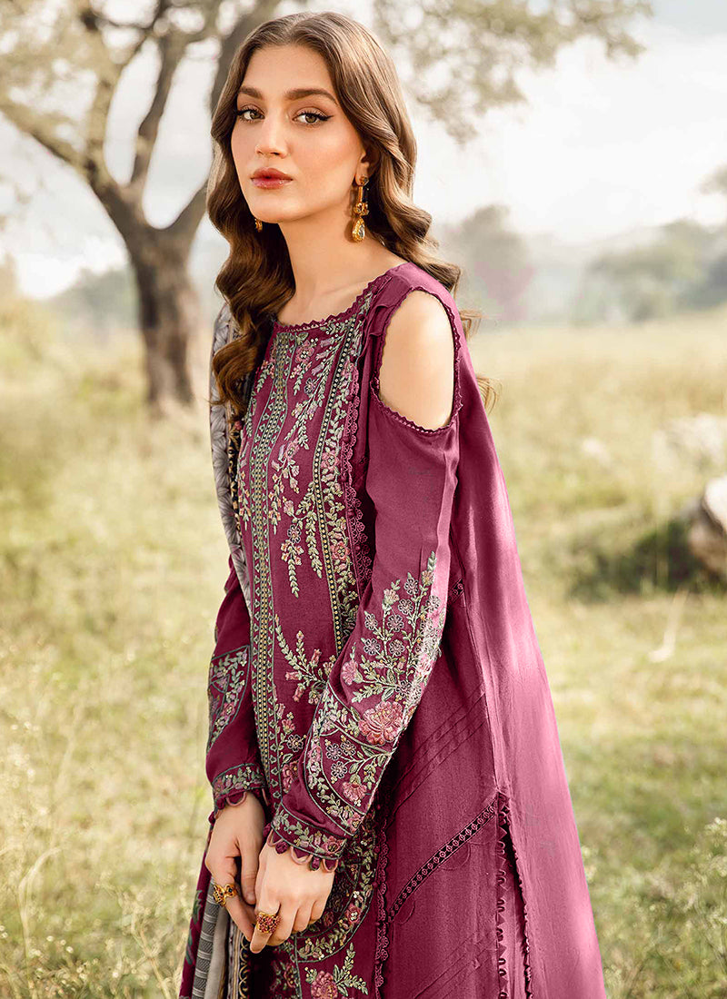 Heavy Rayon Magneta Eid Wear Embroidery Work Pakistani Suit