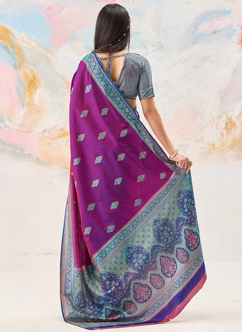 Magneta Kanjivaram Silk Weaving Work Festival Wear Saree SW361685