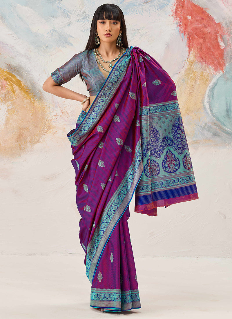 Magneta Kanjivaram Silk Weaving Work Festival Wear Saree SW361685