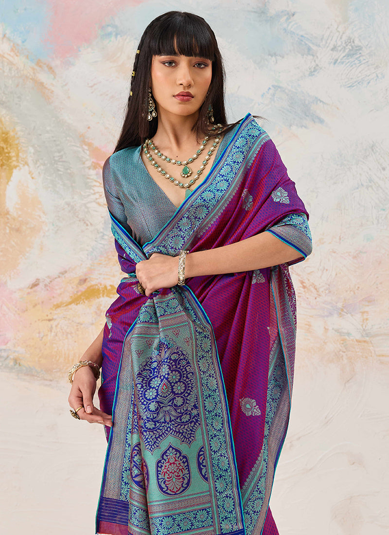 Magneta Kanjivaram Silk Weaving Work Festival Wear Saree SW361685