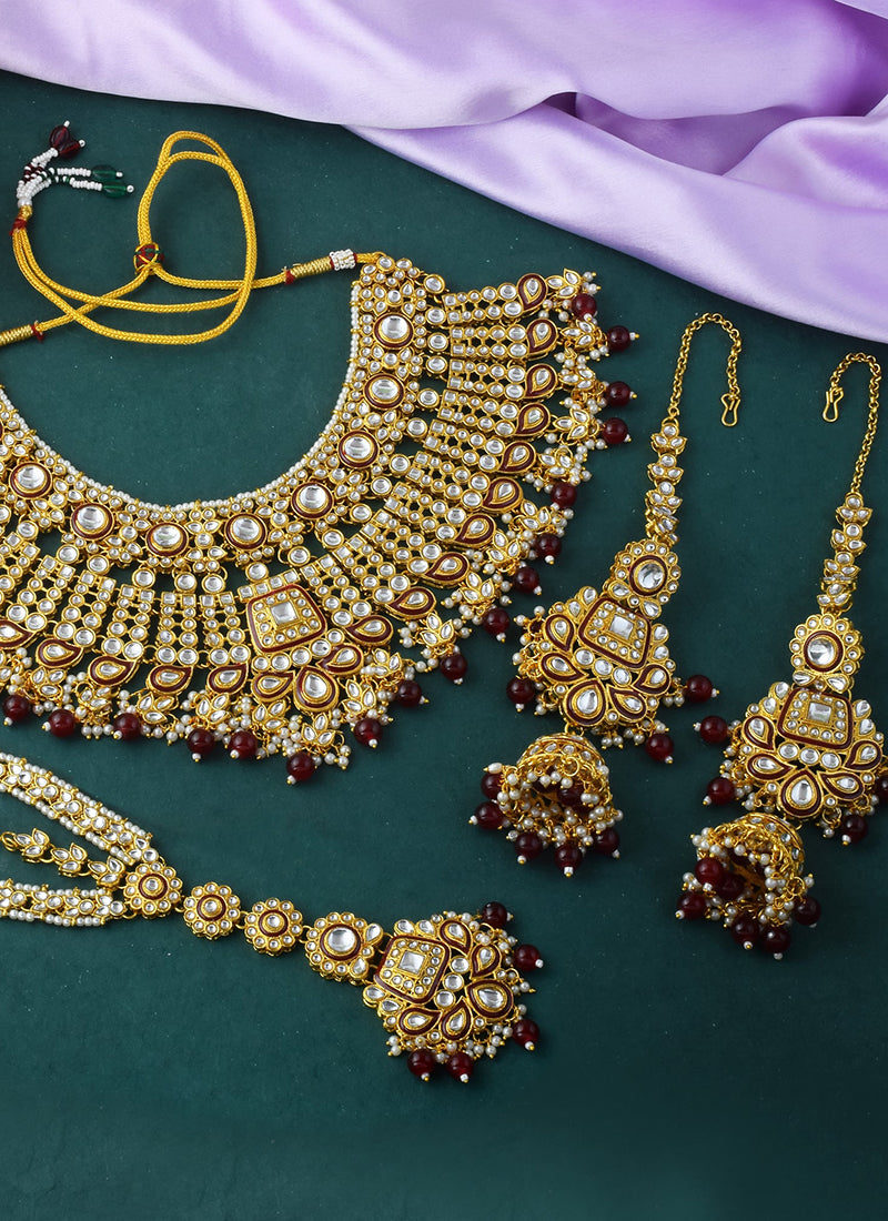 Maroon Wedding Wear Kundan Ethnic Design Necklace Set