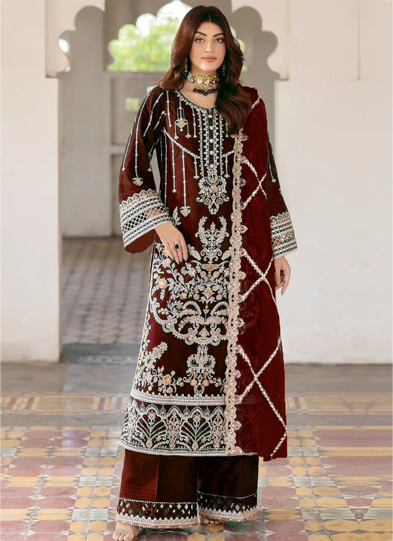 Heavy Velvet Maroon Eid Wear Heavy Work Pakistani Suit