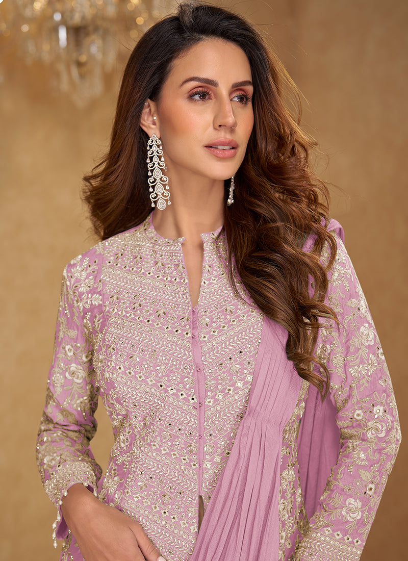 Mauve Chinon Embroidery Work Party Wear Readymade Ethnic Wear SW258721