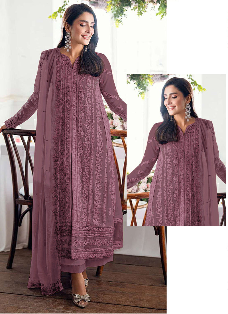 Faux Georgette Mauve Eid Wear Sequins Embroidery Work Pakistani Suit