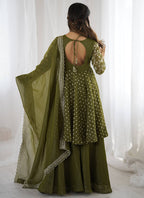 Mehendi Crunchy Silk Sequins Work  Festival Wear Readymade Plazzo Suit SW296873